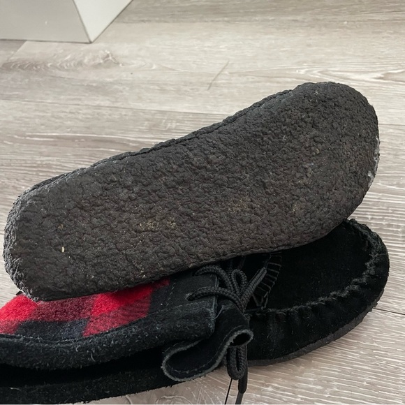 Laurentian Chief Genuine Suede Leather Fringe Moccasin Booties Buffalo Plaid - Picture 2 of 7